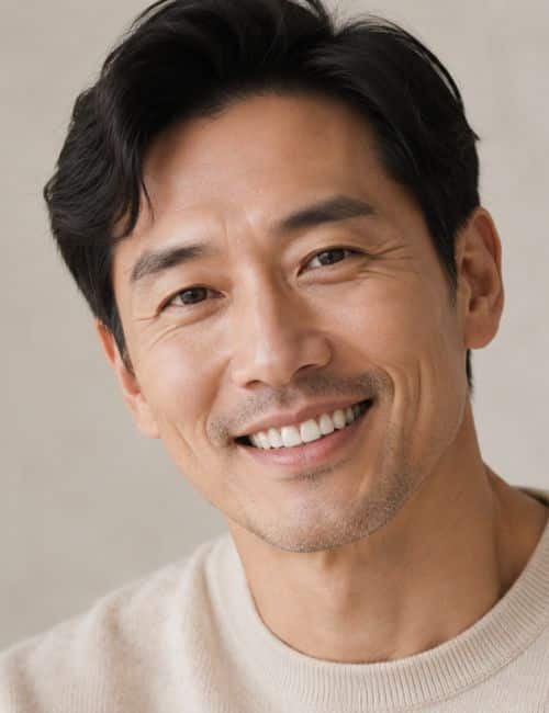 Man smiling showing natural looking teeth