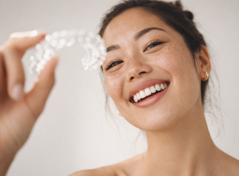 Adult holding invisalign aligner in Singapore